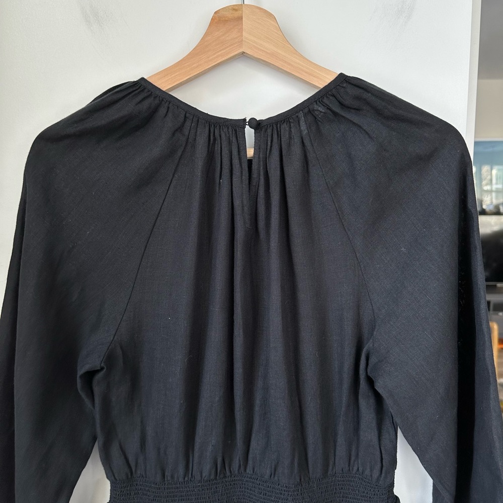 J.Crew Palermo Smocked-Waist Linen Mini Dress in Black, size XS - Picture 3 of 5
